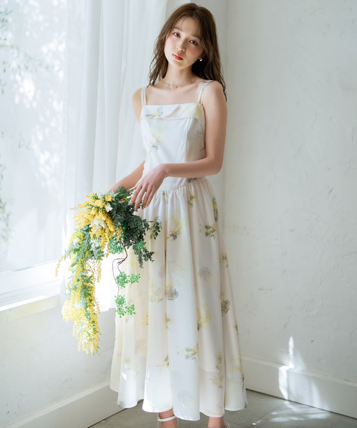 ミモザプリントキャミワンピース