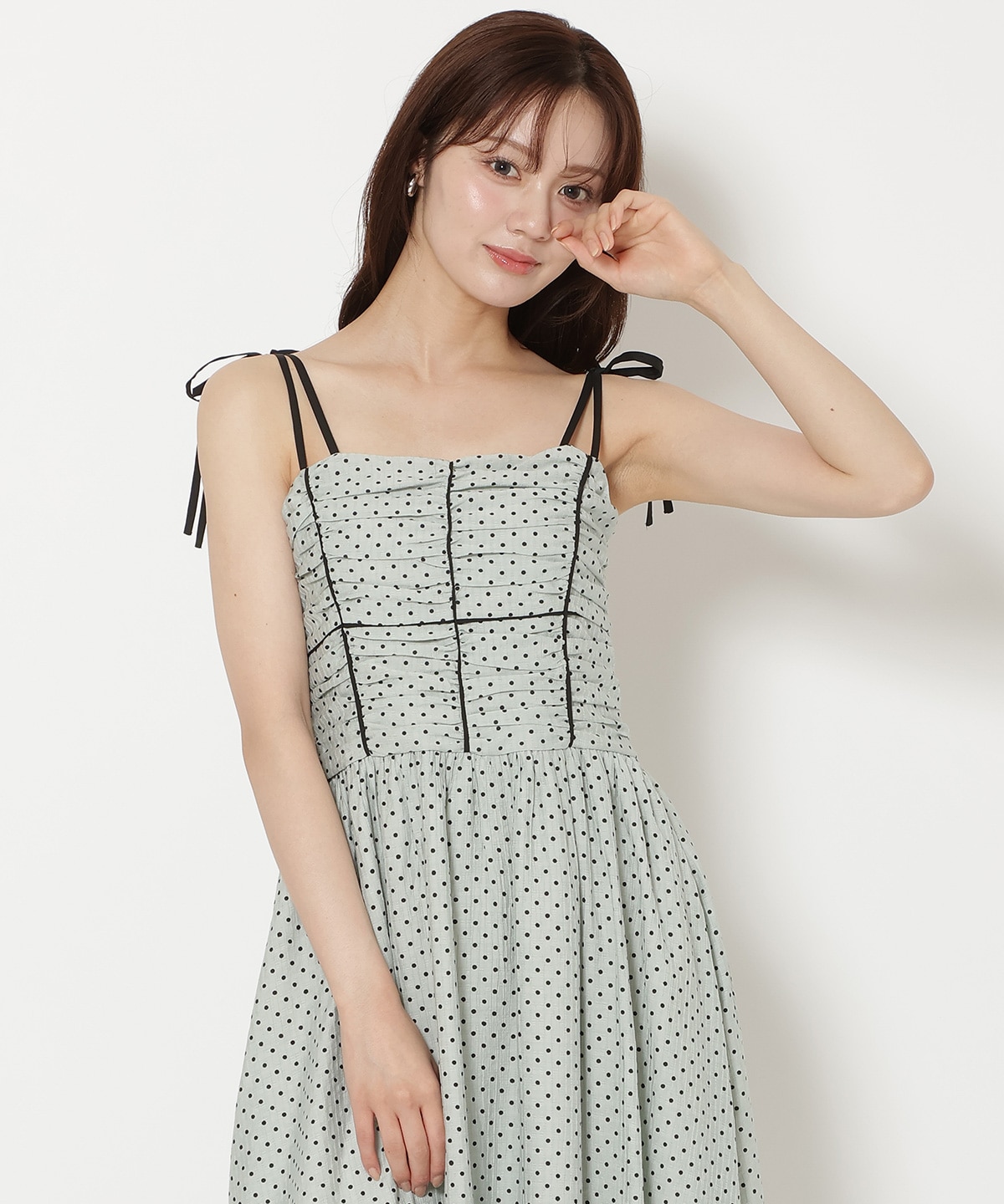 【7/16(thu)10時発売】リボンショルダーギャザーキャミワンピース
