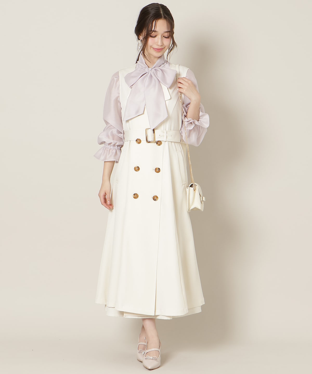 リボンスリーブ3WAYトレンチコート【ショートトレンチ×ジレワンピース】