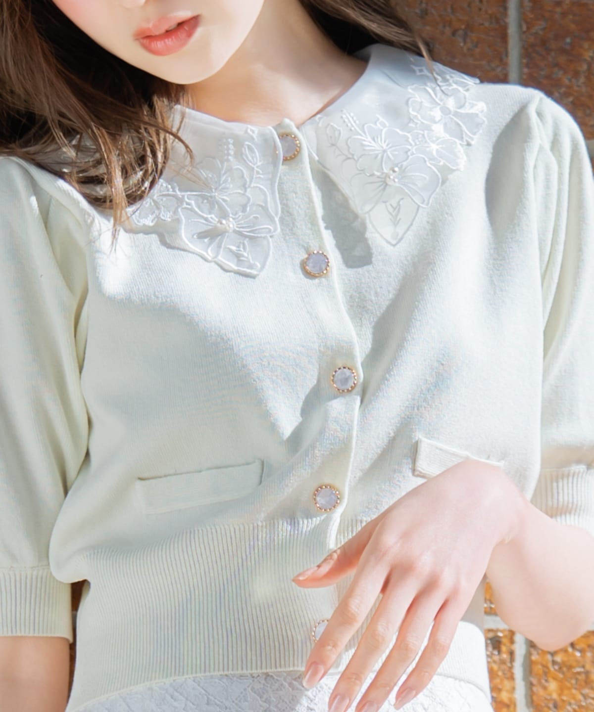 シアーレースカラーカーディガン