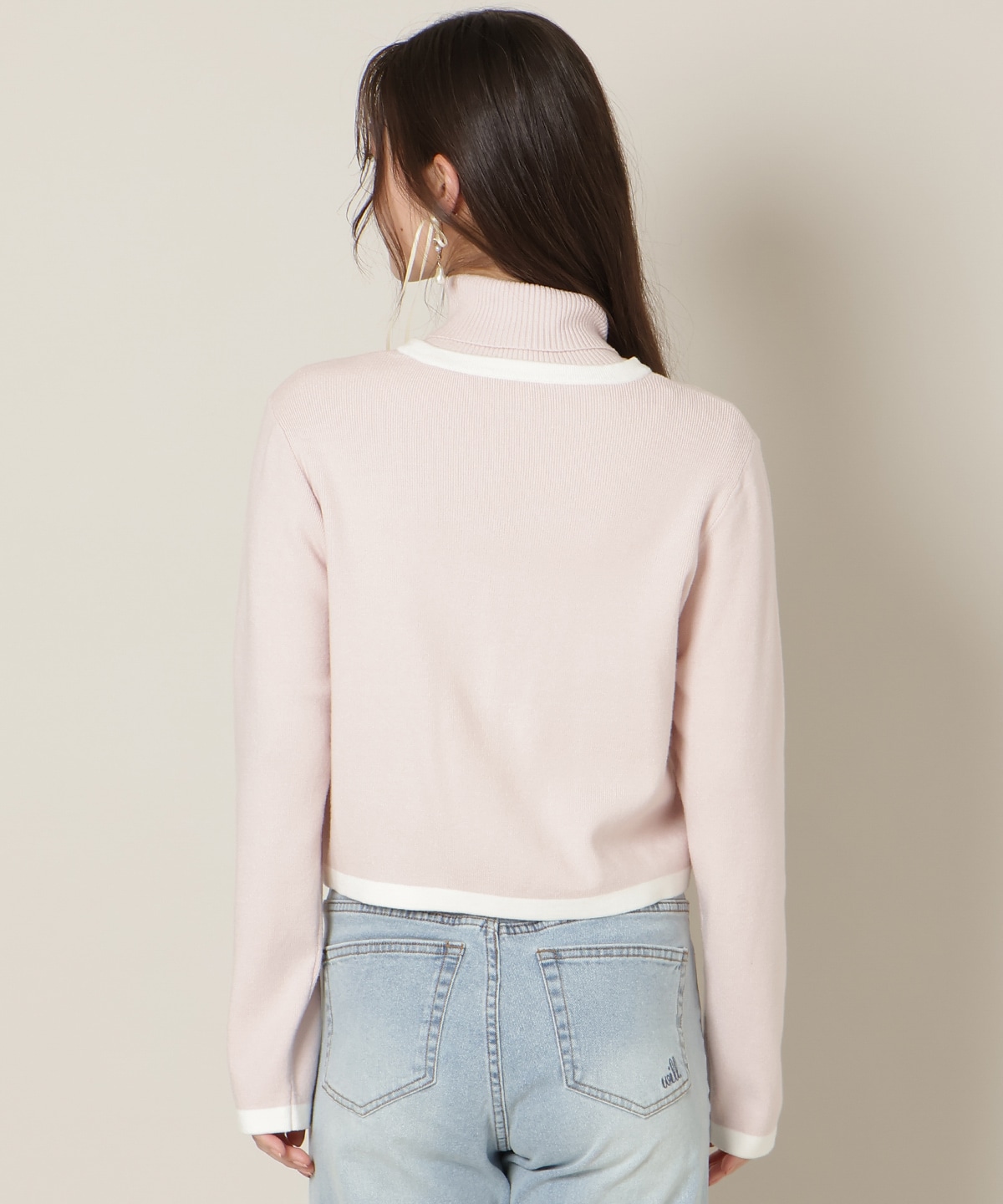 バイカラーアンサンブル【ハイネックトップス×カーディガンセット】