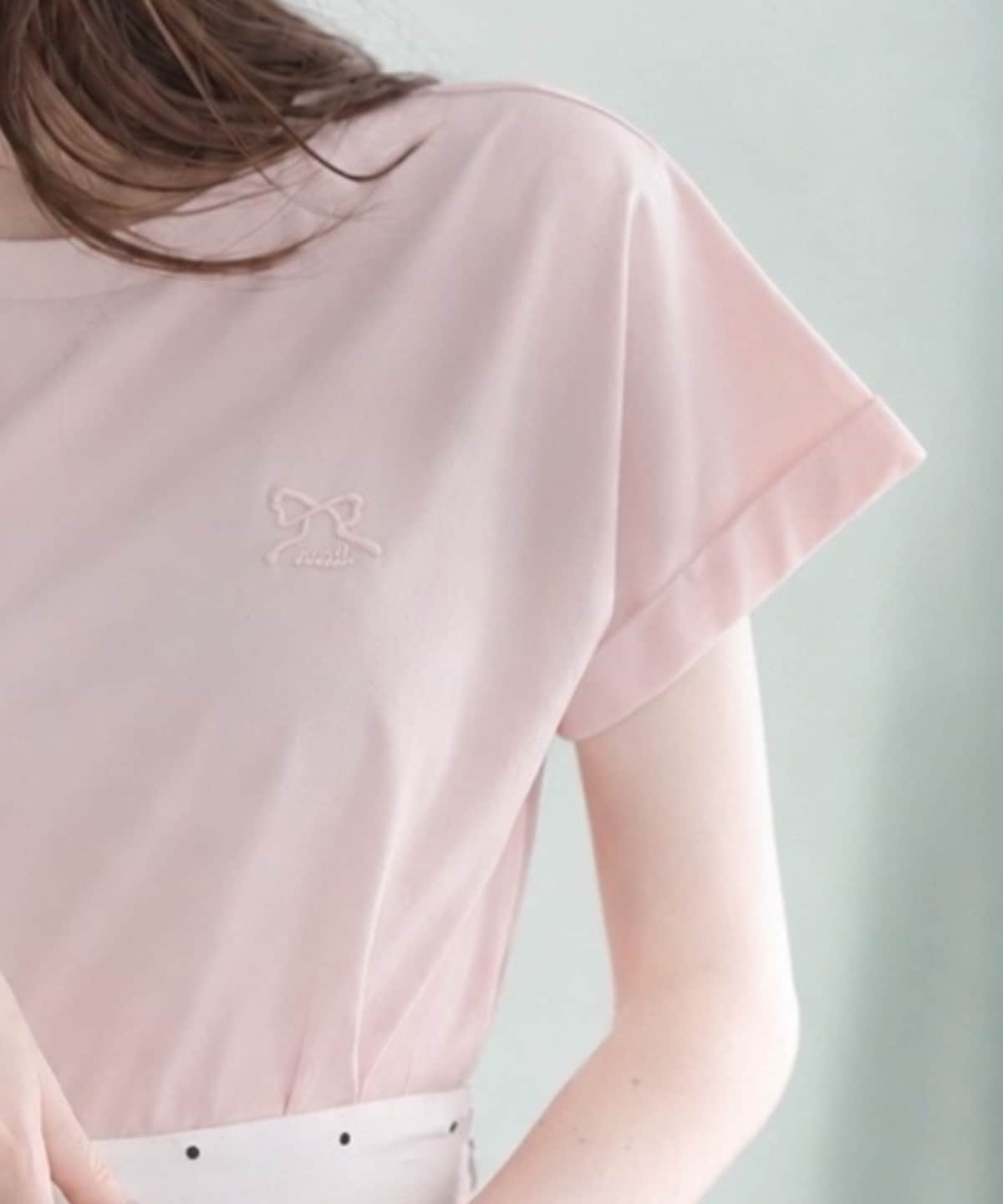 ロゴ刺繍ターンバックスリーブTシャツ