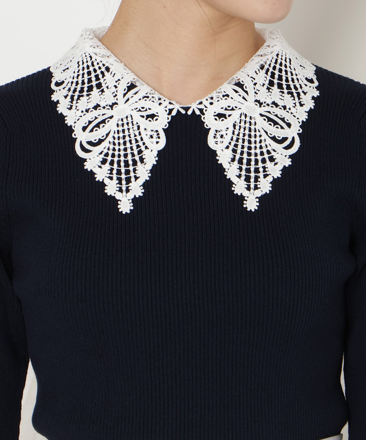 【2/27(fri)発売】リボンレースカラーリブニット