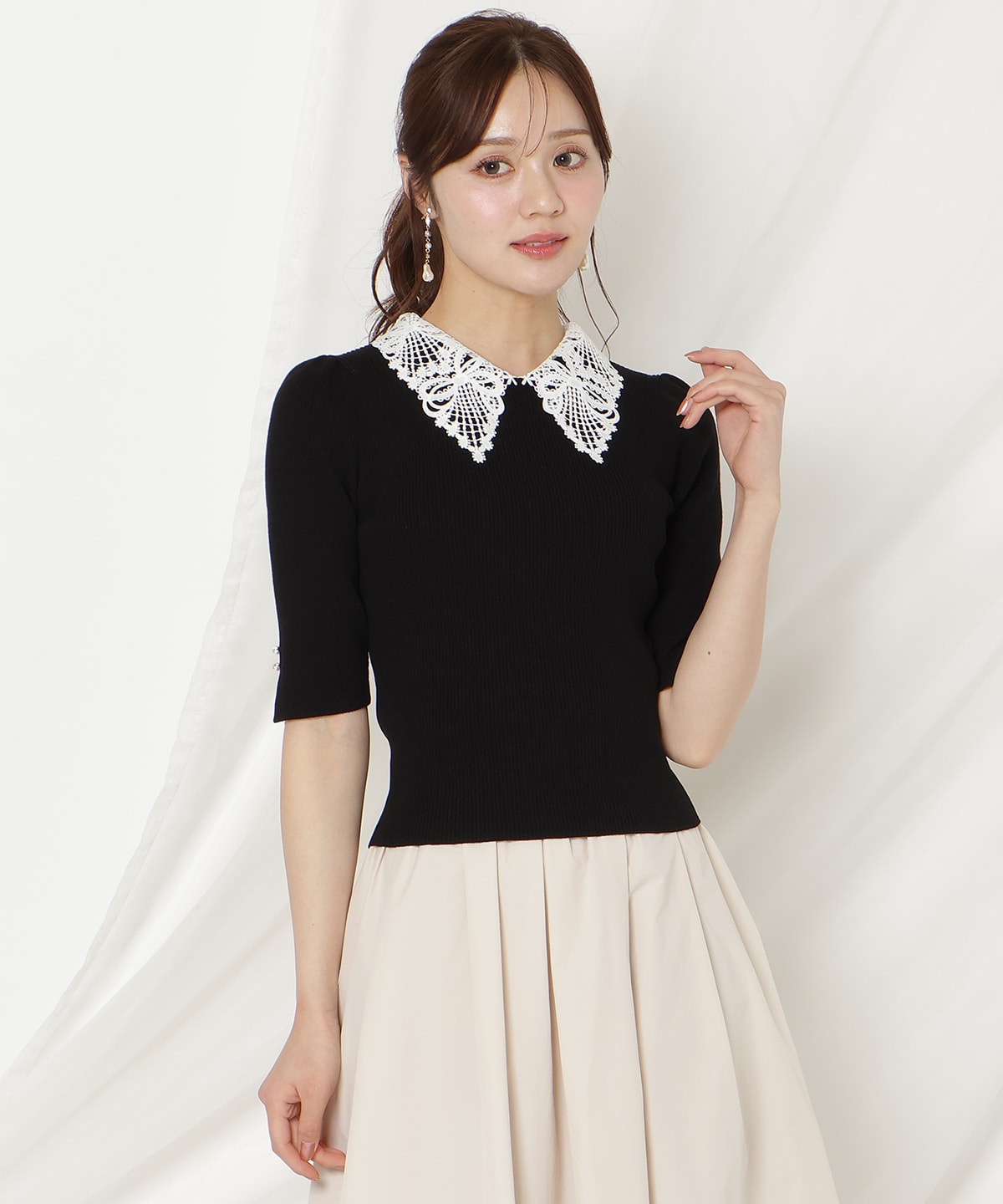 【2/27(fri)発売】リボンレースカラーリブニット