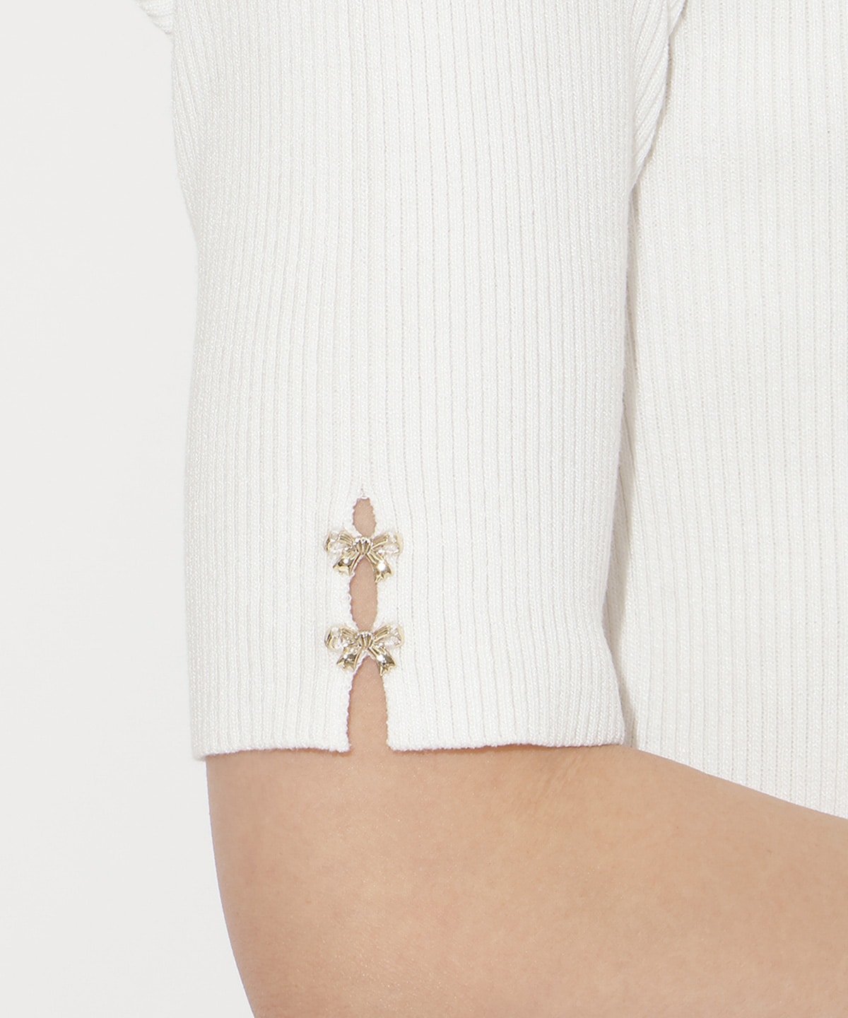 袖口リボンリブニット