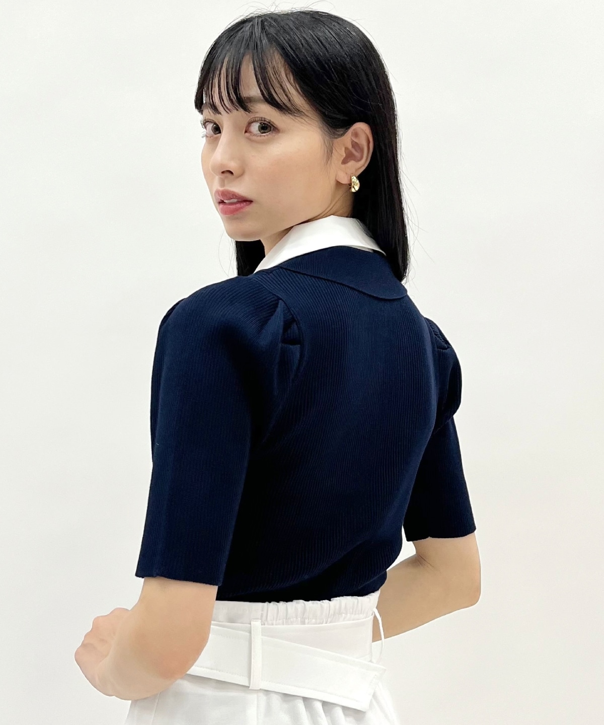 レイヤードカラーリブニット