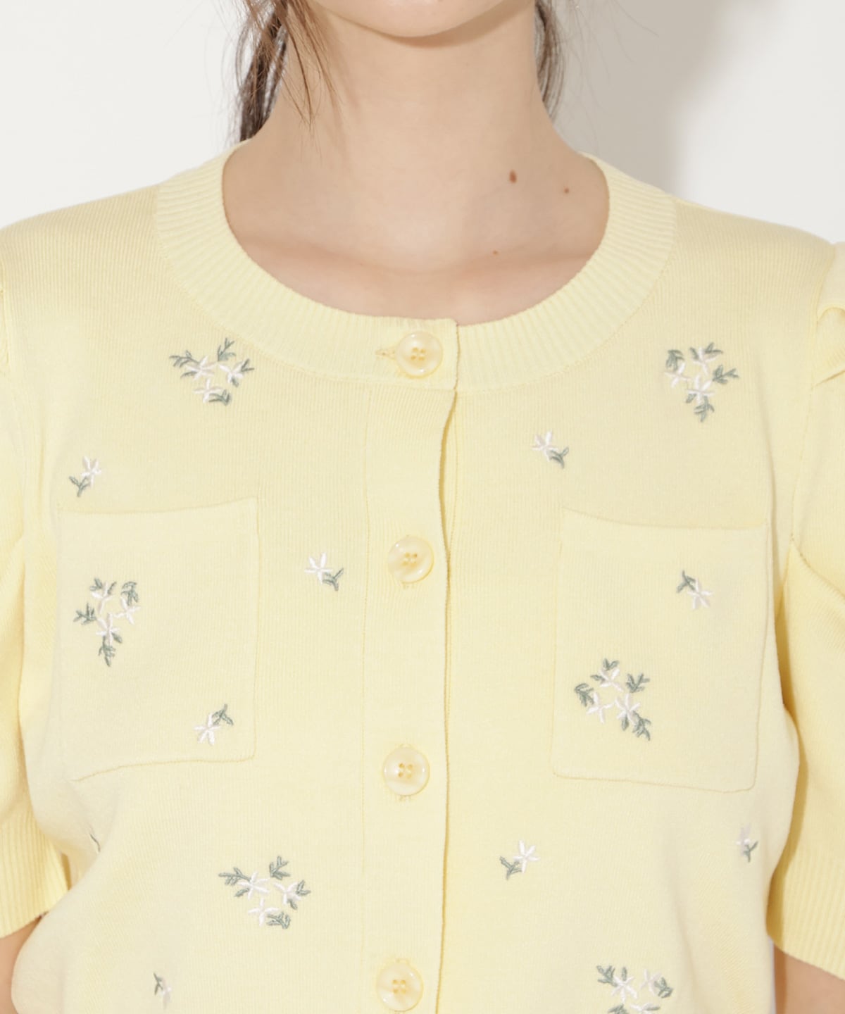 小花刺繍タックスリーブカーディガン