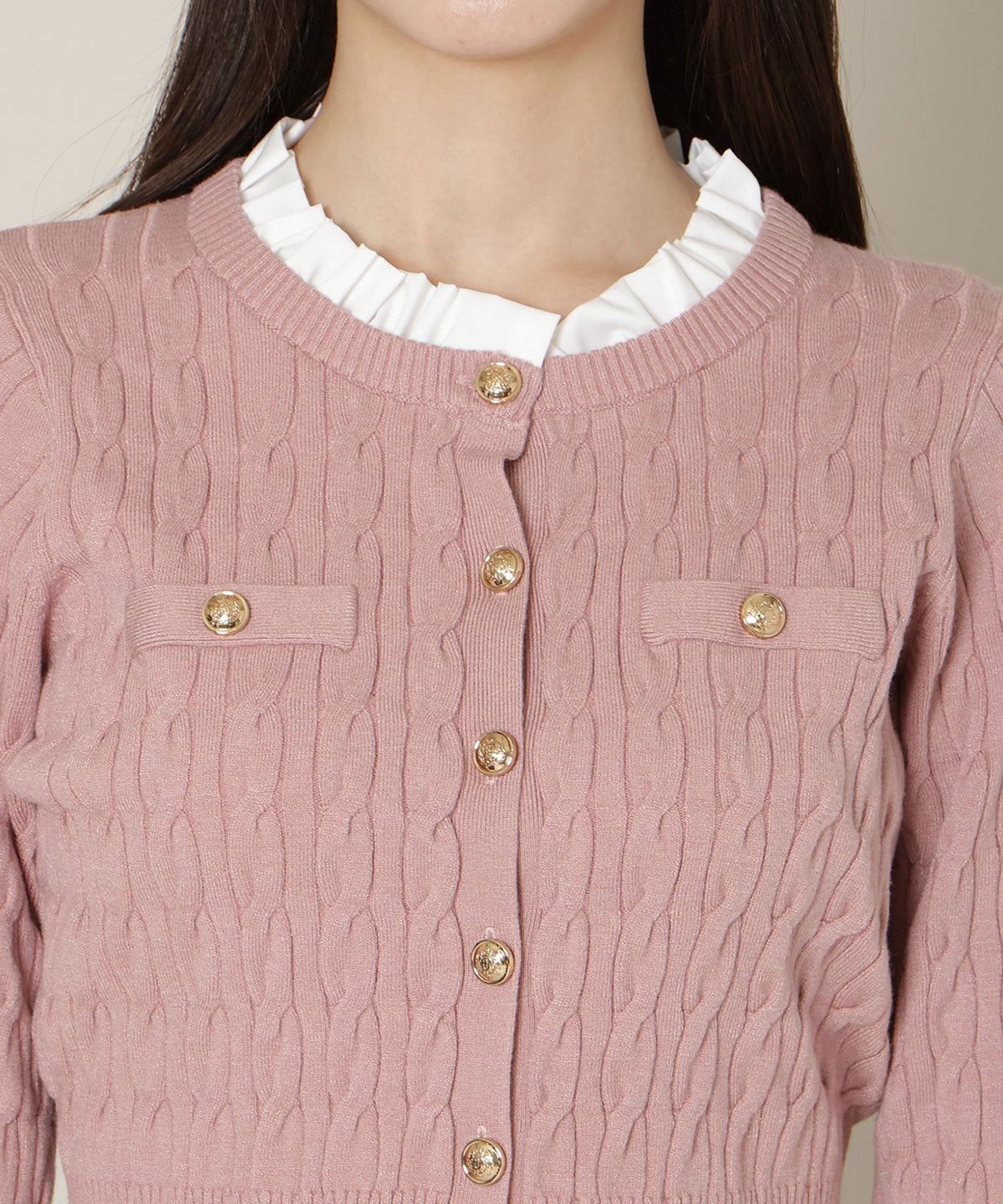 フリルレイヤードケーブルニット