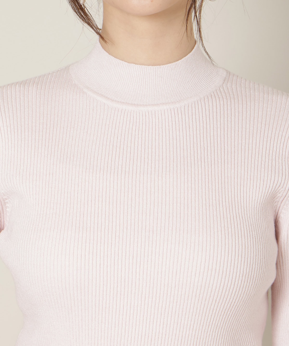 袖リボンラメリブニット