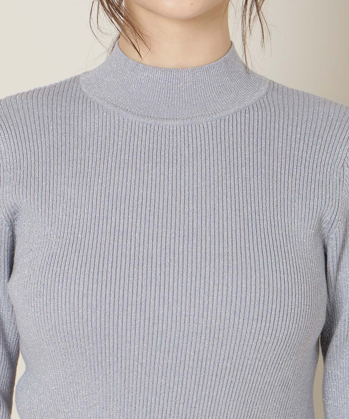 袖リボンラメリブニット