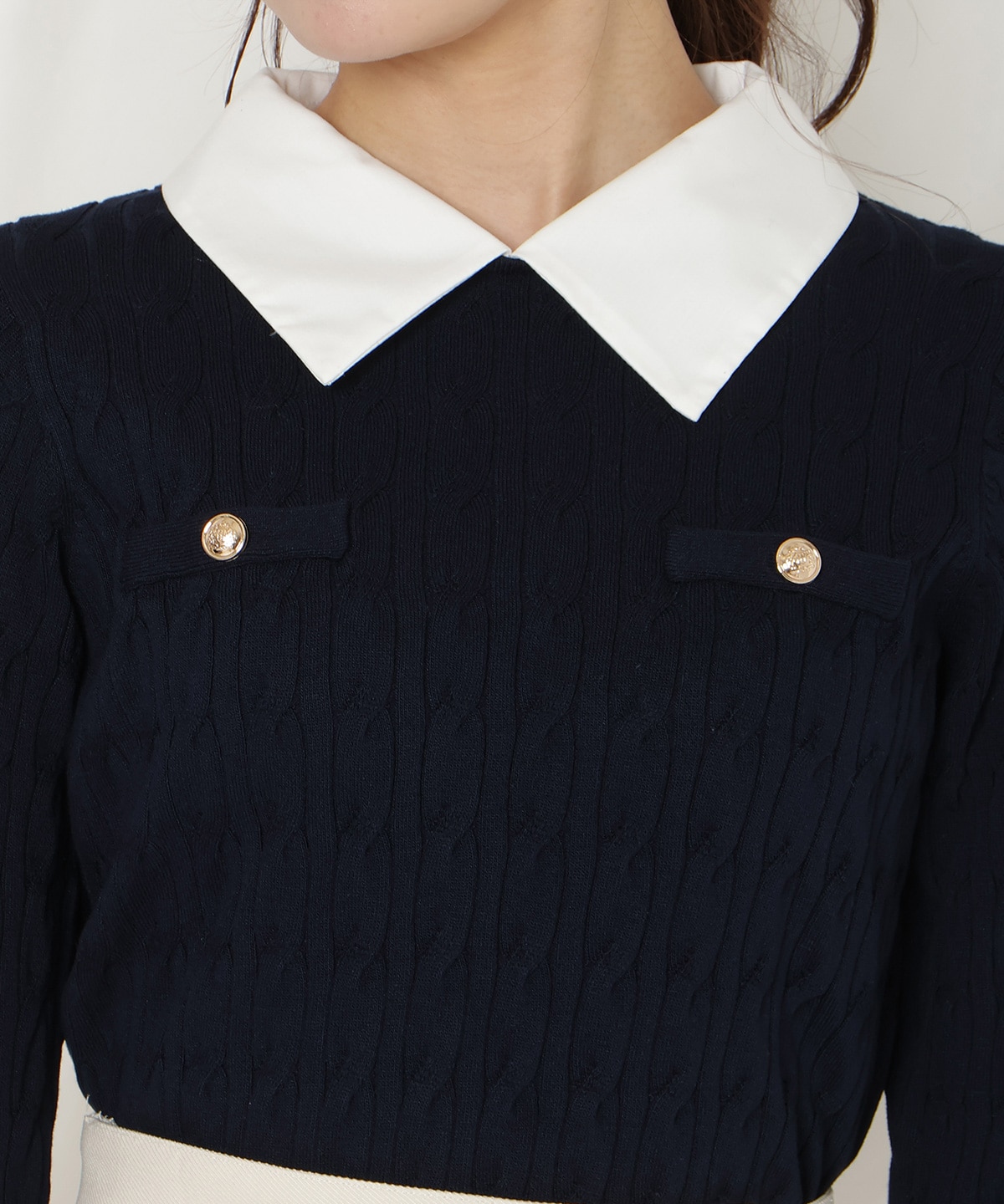 リボンカフスドッキングケーブルニット