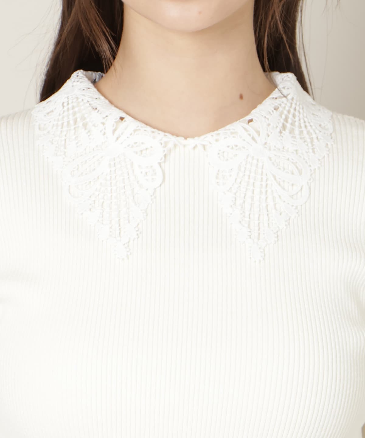 リボンレースカラーフレアスリーブニット