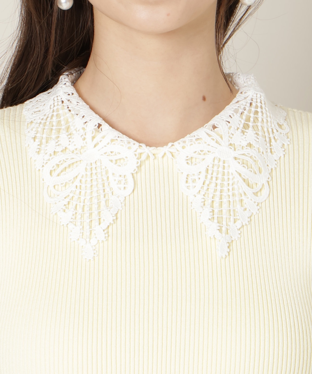 リボンレースカラーフレアスリーブニット