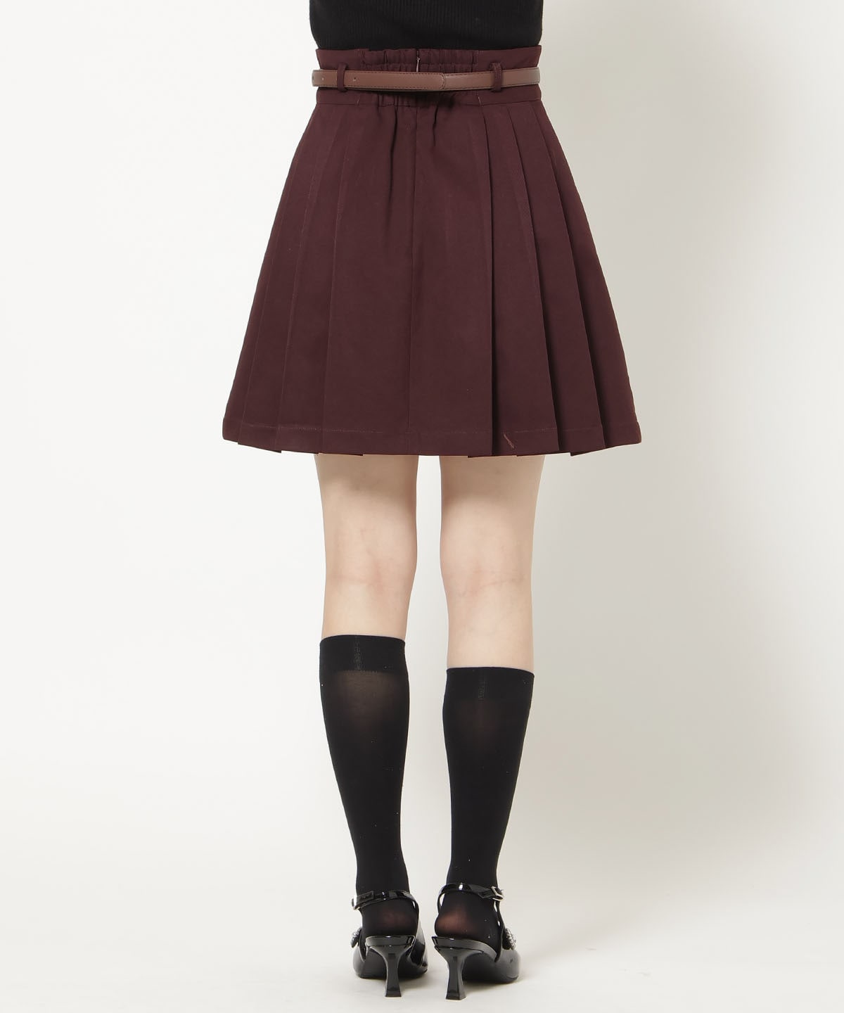 ベルト付きタックプリーツミニスカート