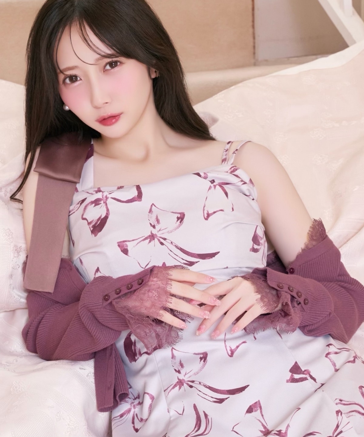 【8/7(fri)20時発売】リボンプリントアシメショルダーキャミワンピース