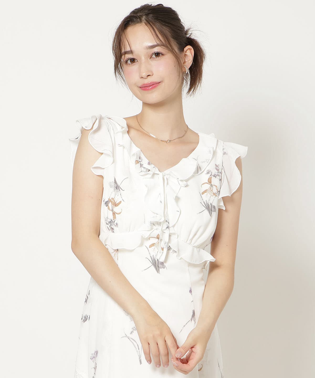 フローラルプリントアイラッシュレースワンピース