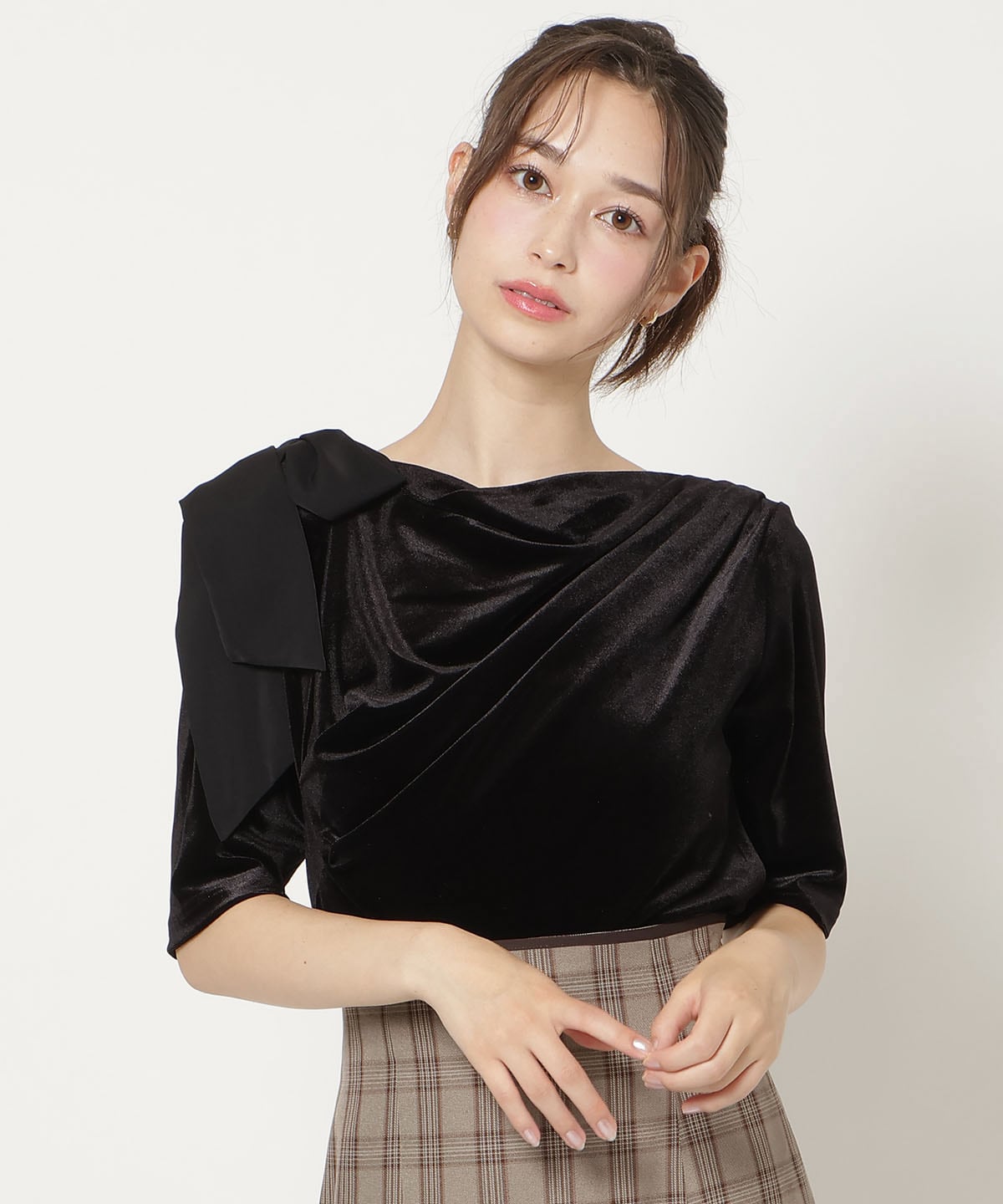 ショルダーリボンベロアトップス