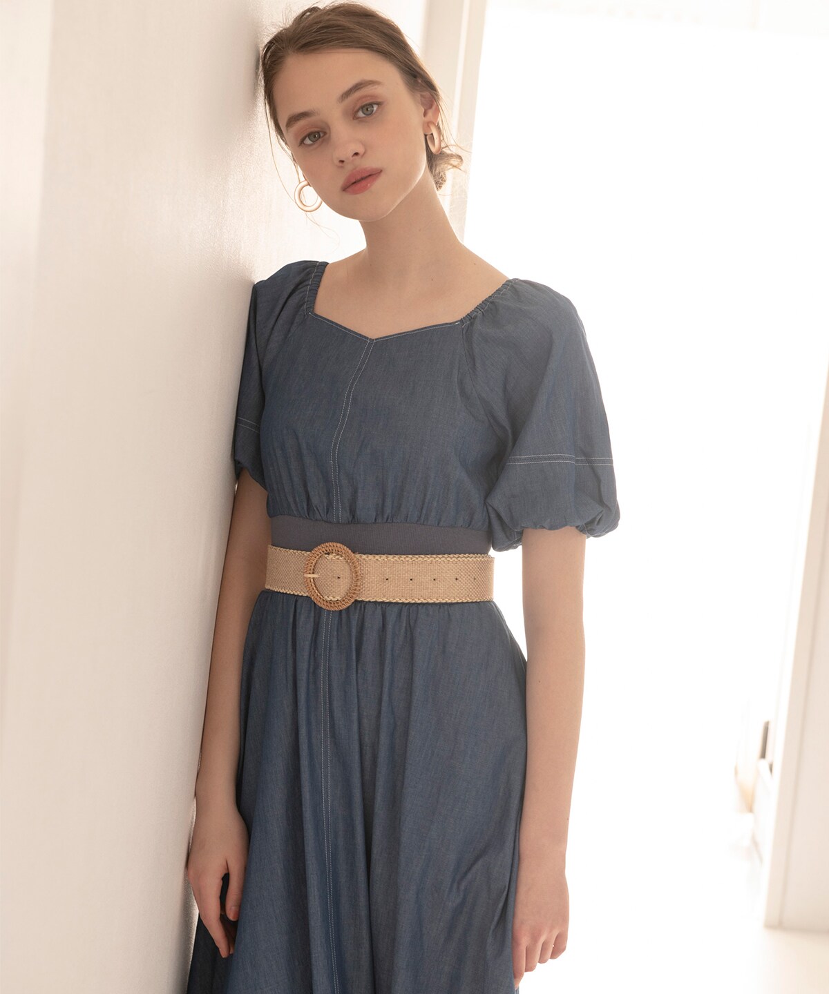 ウエストリブライトデニムワンピース M ブルー And Couture 公式オンラインショップ バーンデストローズ