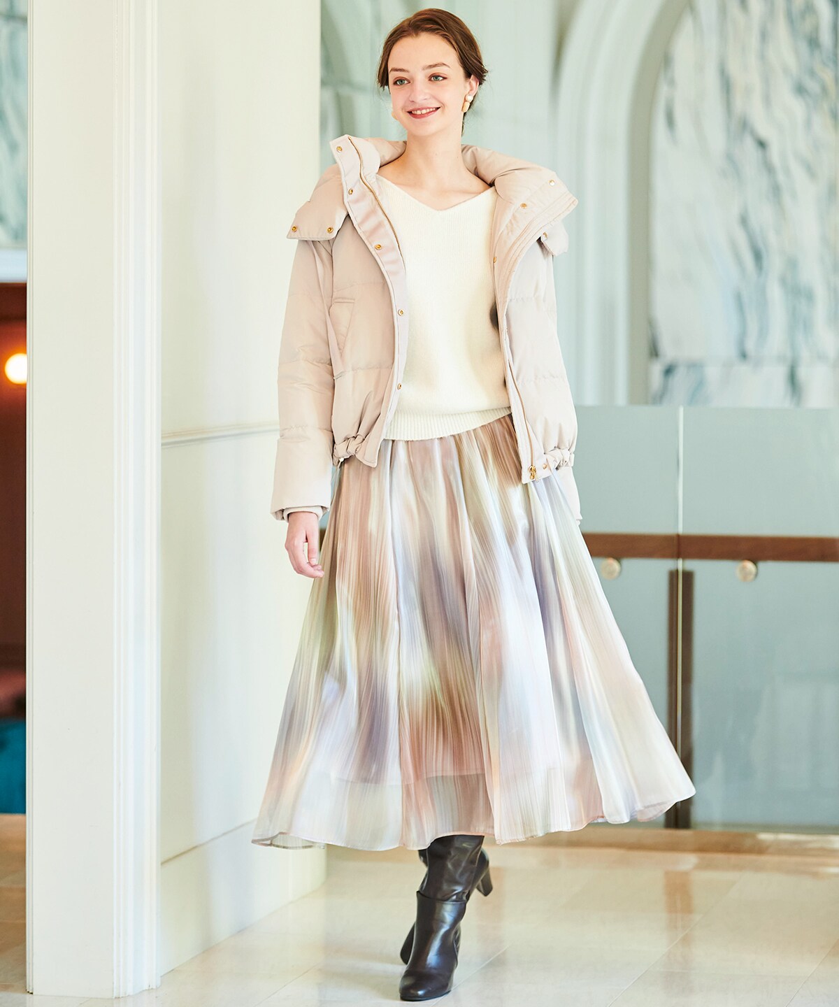 ウエストリブオーロラシアーロングスカート(M ピンク): And Couture