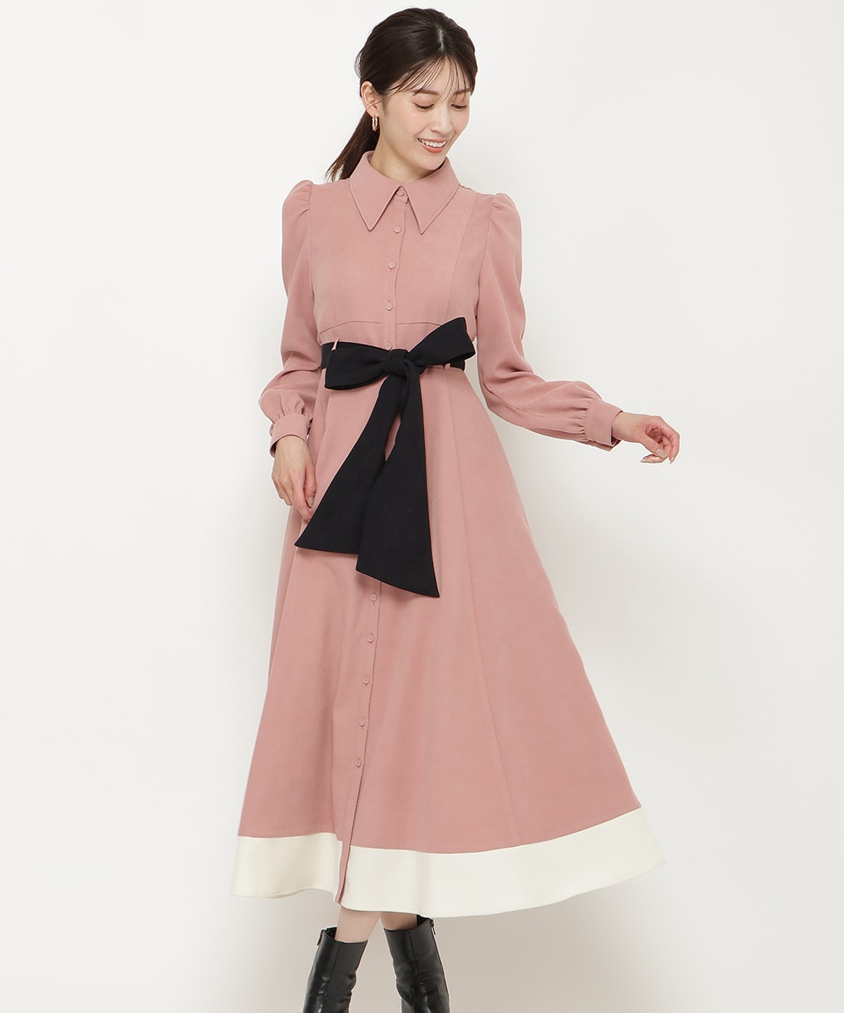 配色シャツワンピース