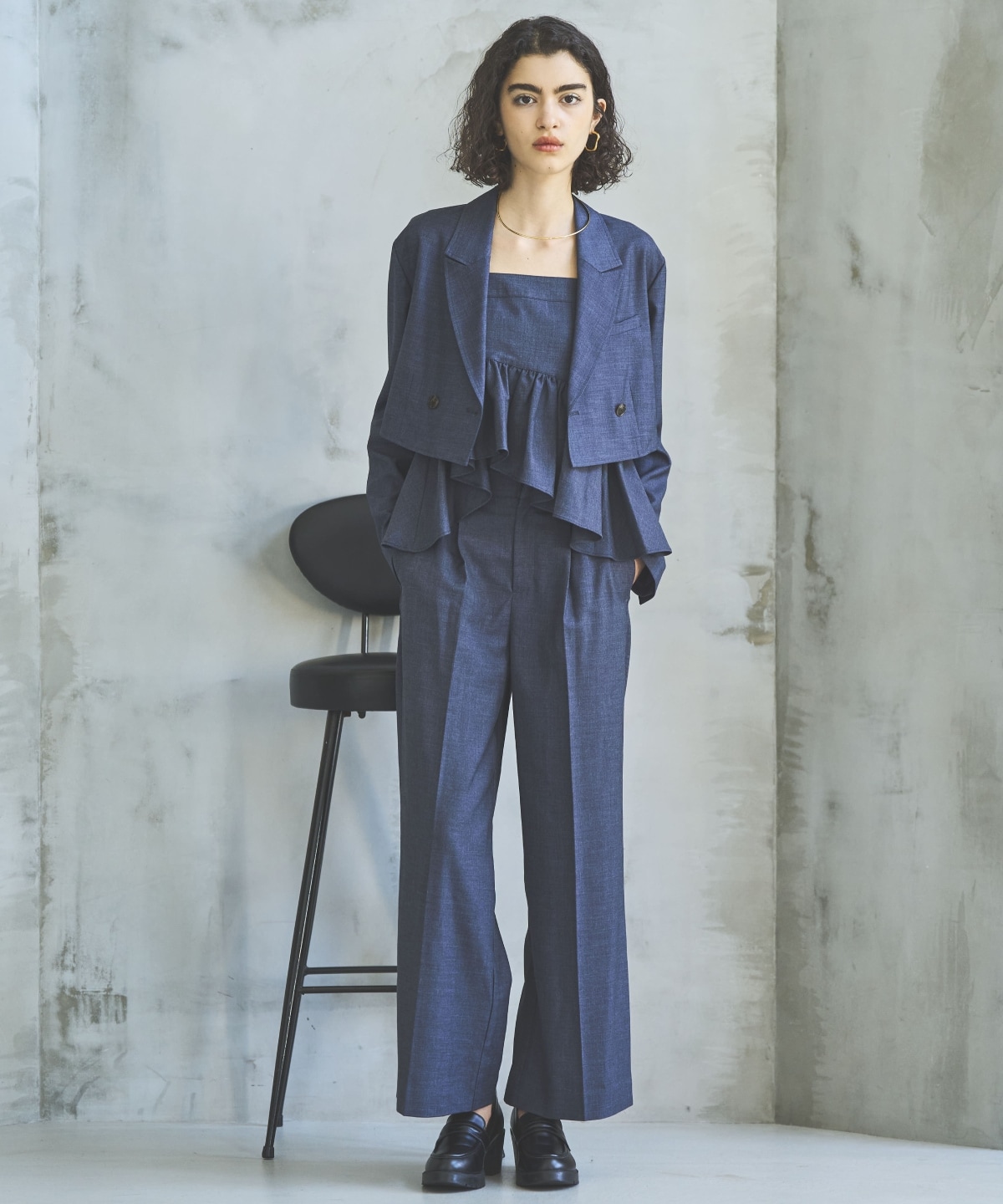 シャンブレーバックリボンショートジャケット