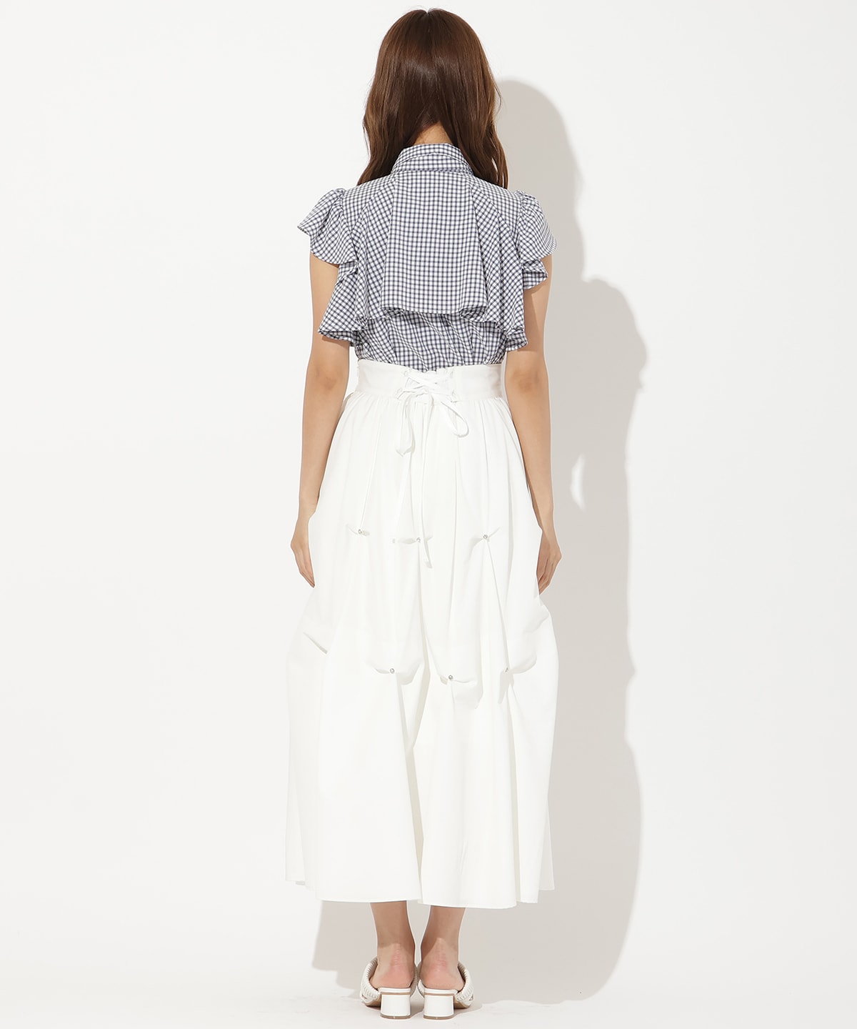 ギンガムサッカーフリルブラウス