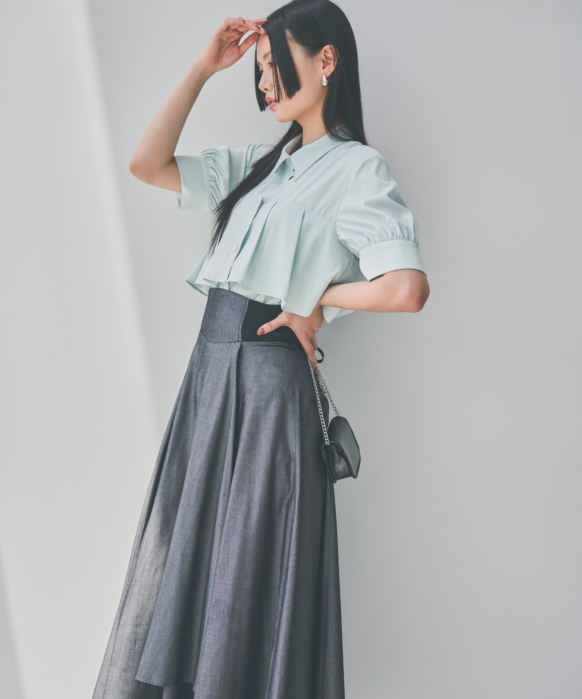 サイドリブシャンブレーデニムスカート