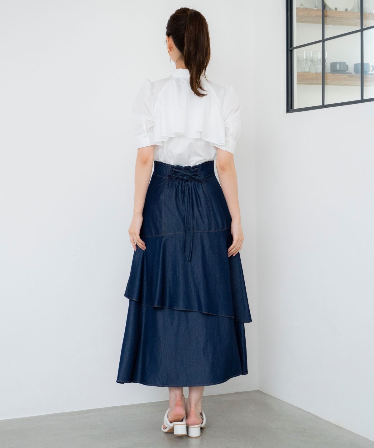 デニムライクレイヤードフリルスカート