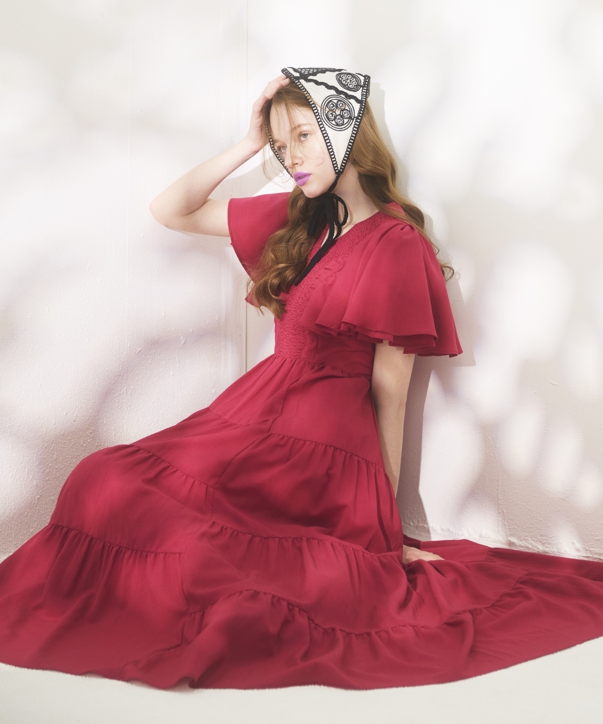 ギャザーVネックティアードワンピース