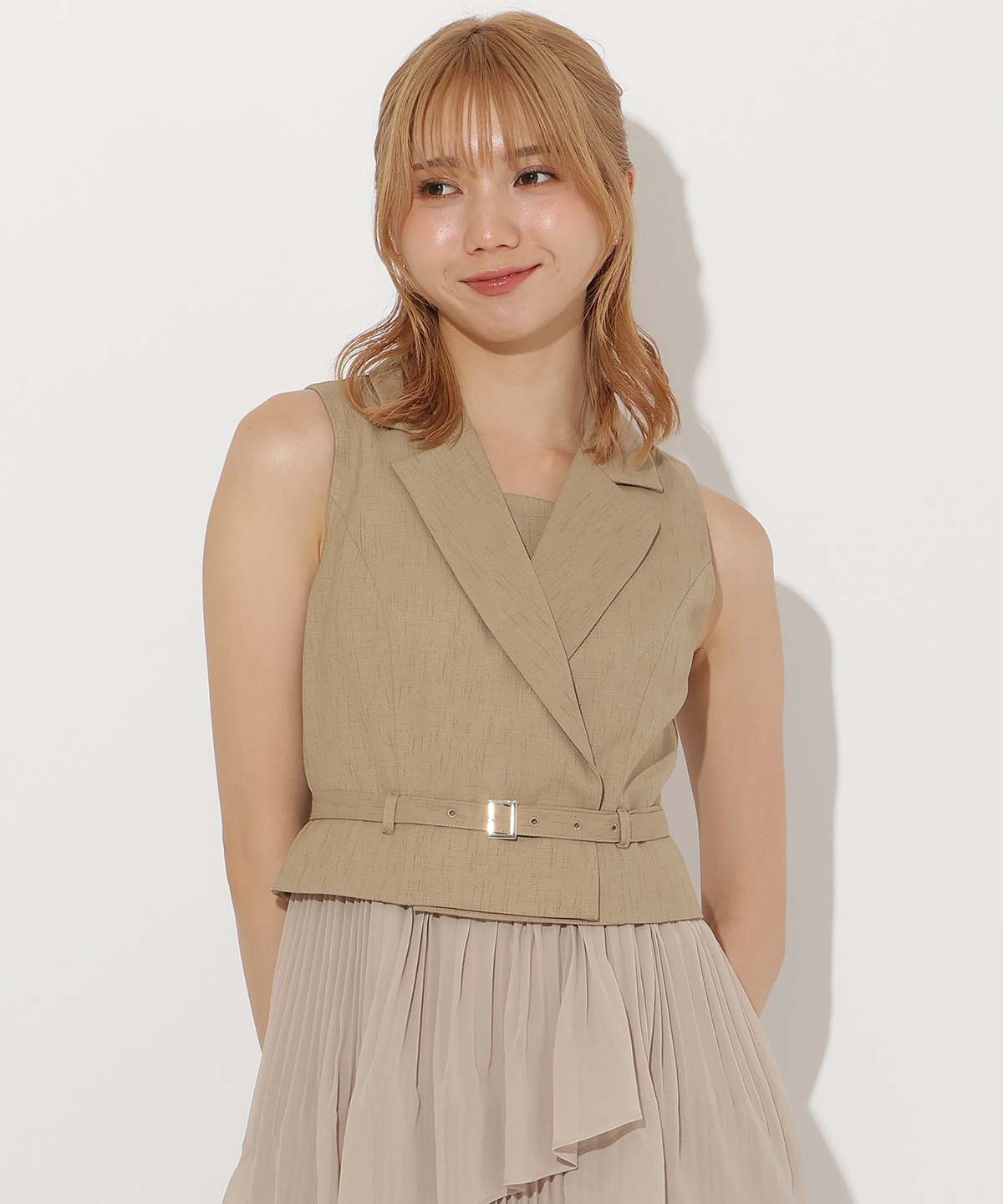ベストレイヤードプリーツワンピース