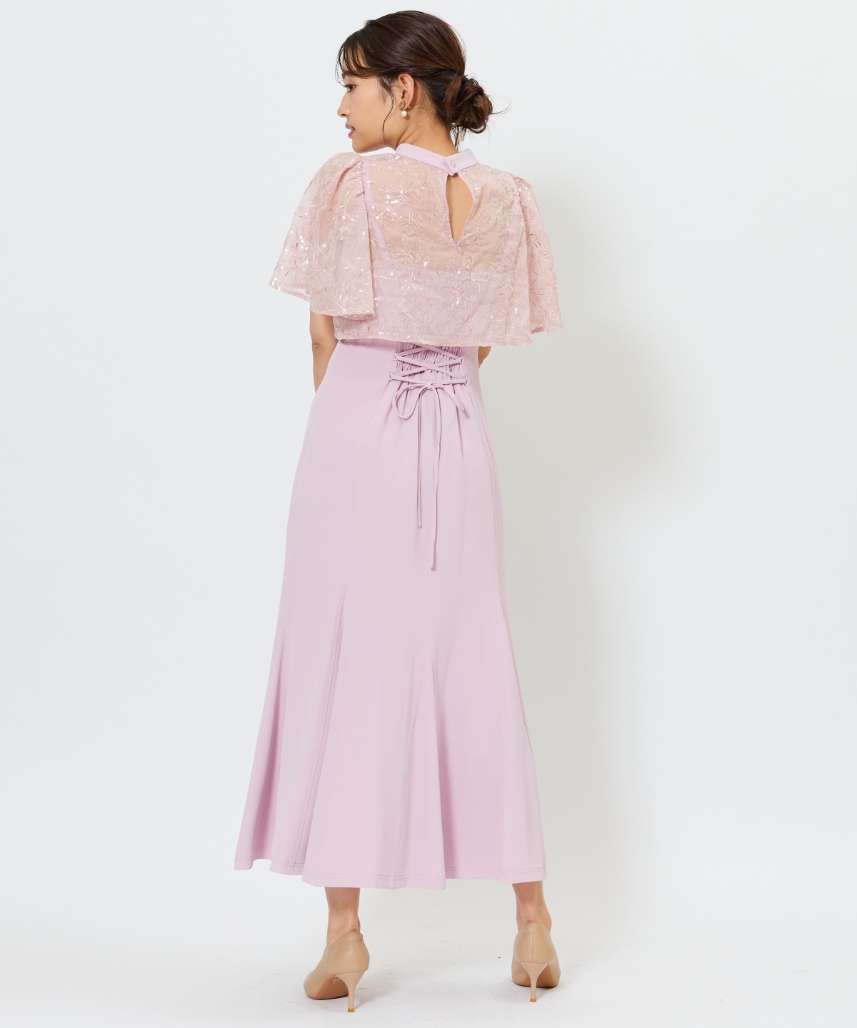 スパンコールケープマーメイドドレス