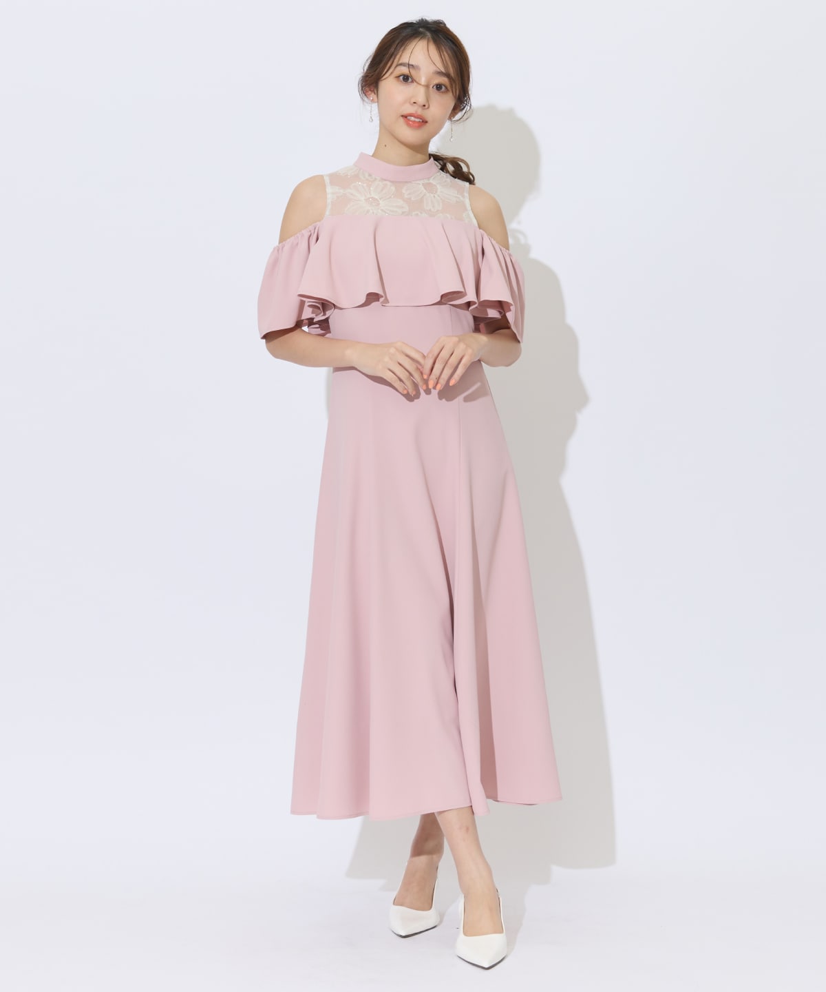 2WAYフラワーレースケープドレス