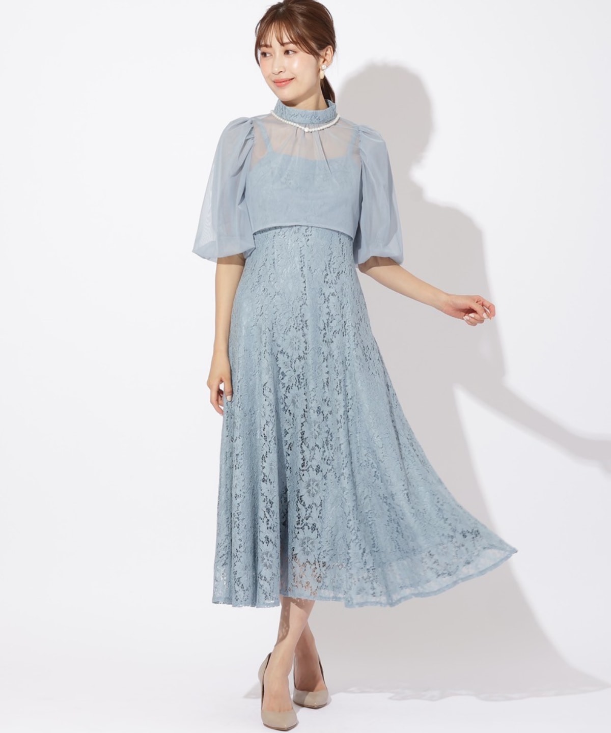 チュールブラウスレイヤーレースドレス