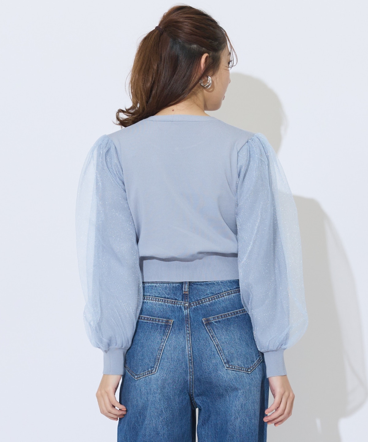 シアースリーブビジューカーディガン