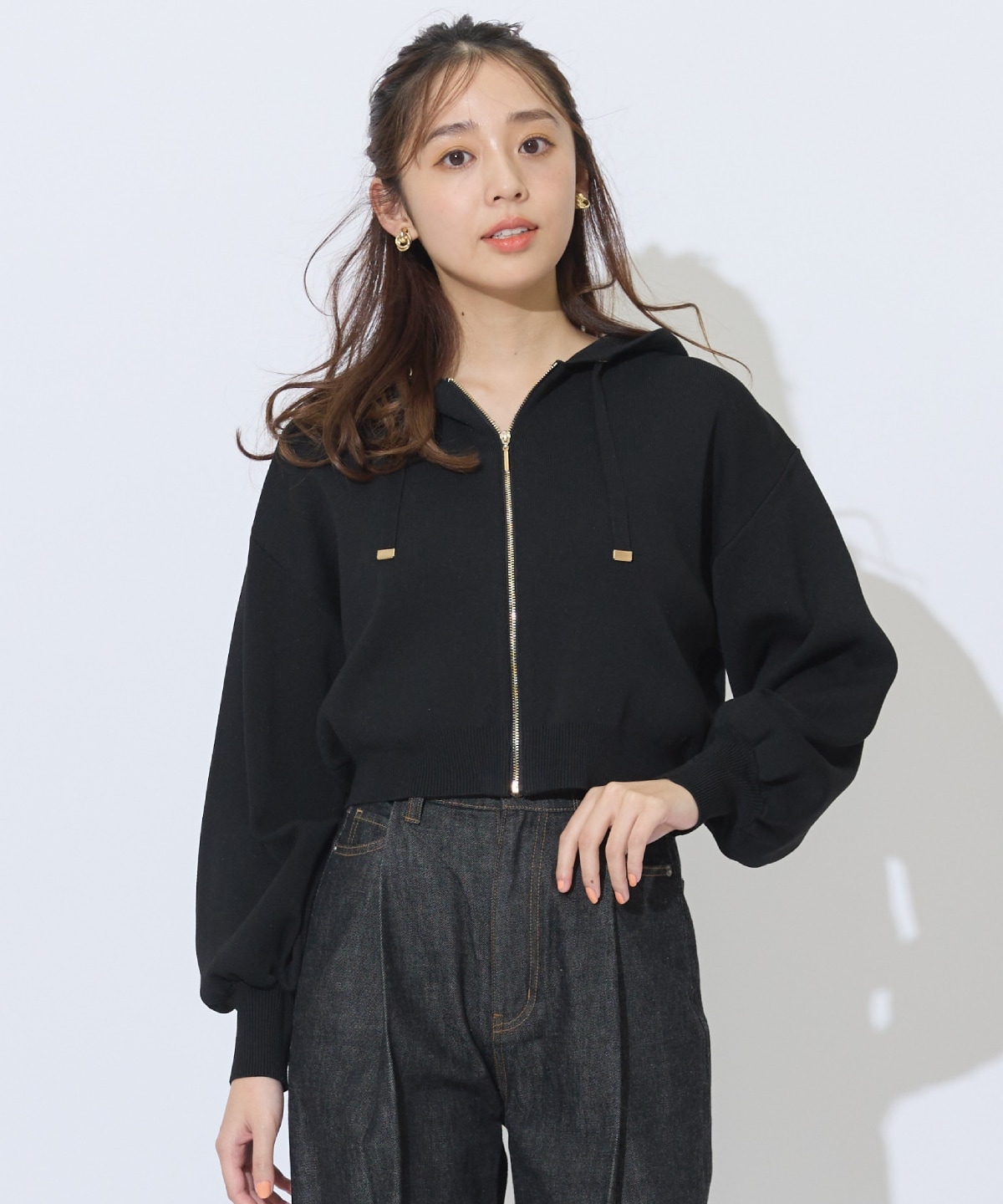 クロップドニットフーディー