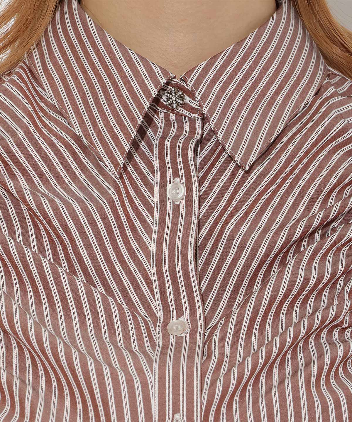 ストライプシャーリングブラウス