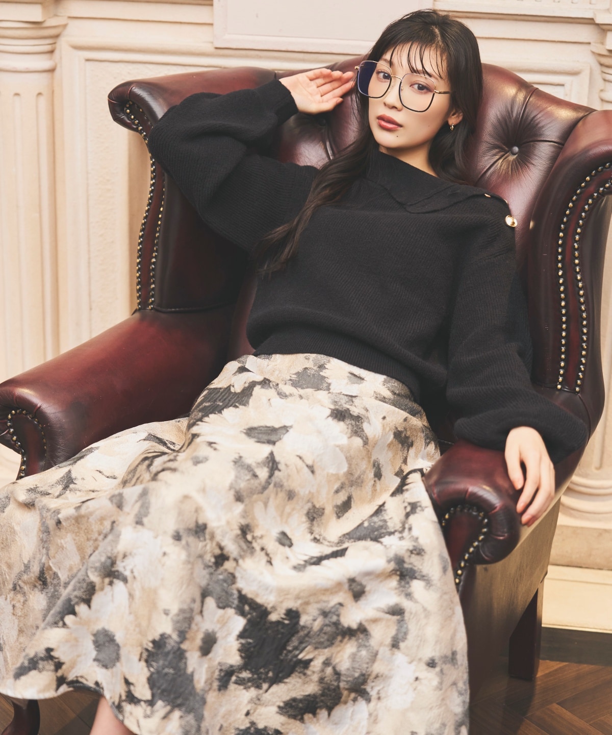 フラワージャガードフレアスカート