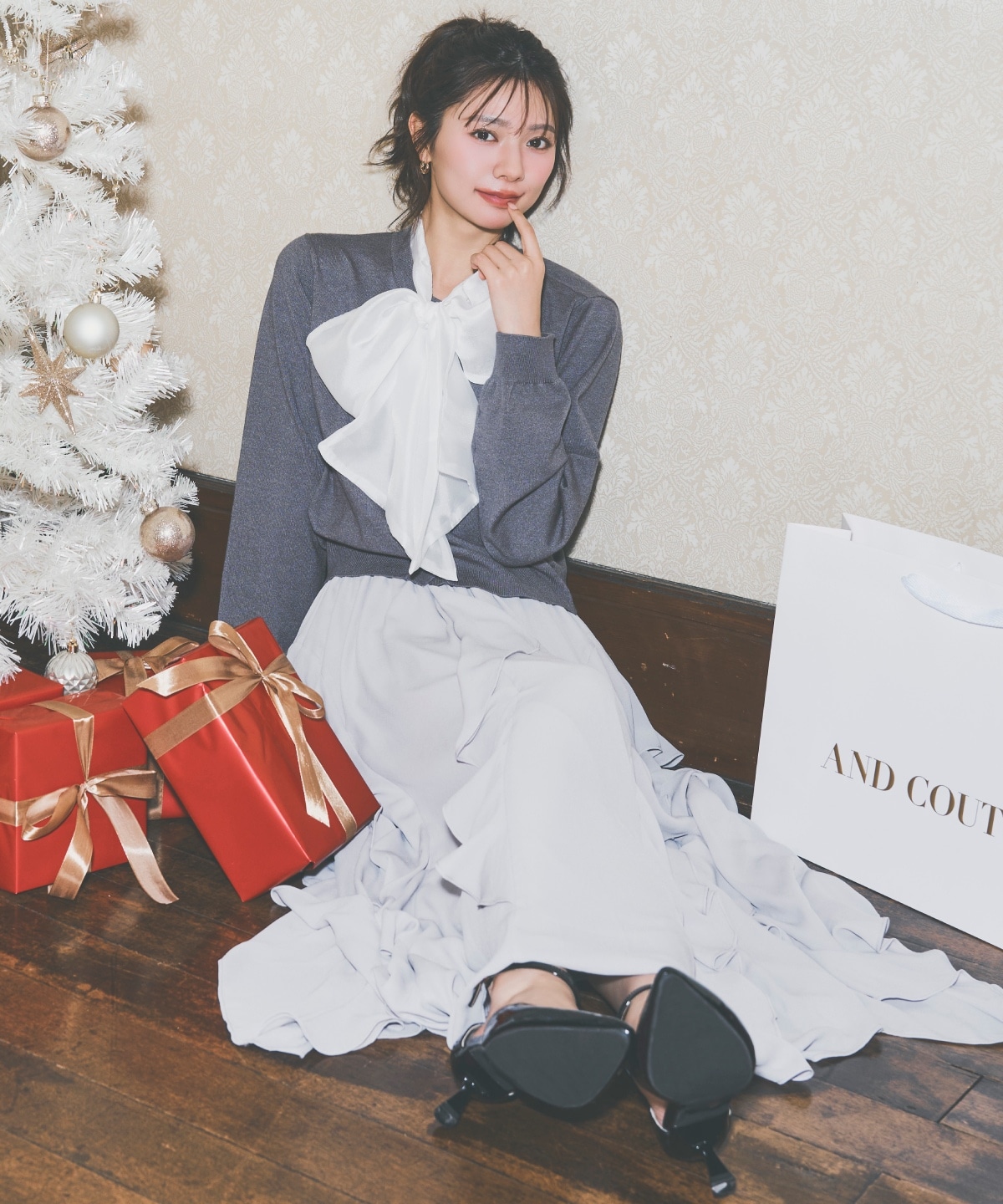 ラッフル切替フレアスカート