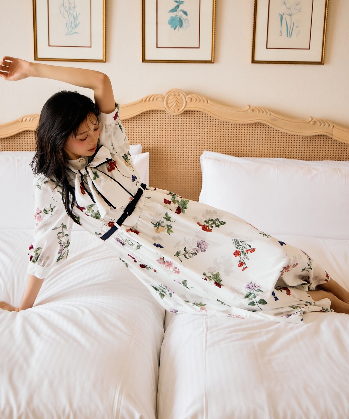 レリアン 最高級 エレガントなフロッキーボタニカルローズワンピース9