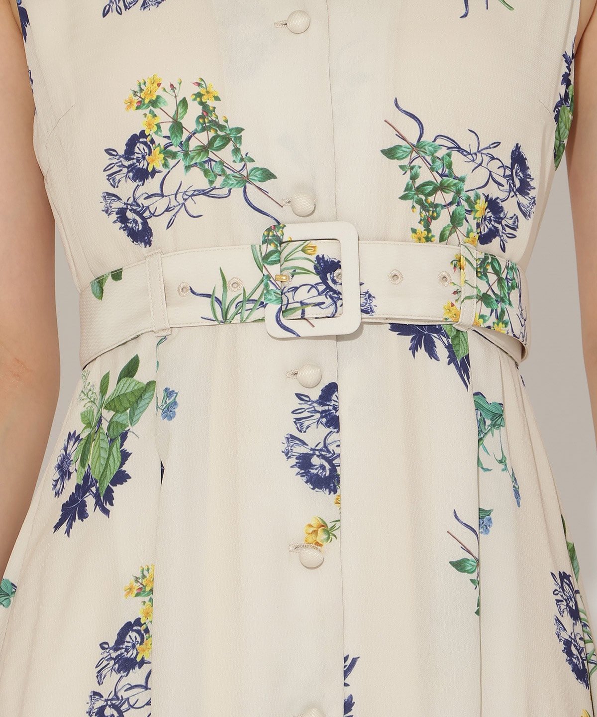 ドローイングフラワー配色襟ワンピース