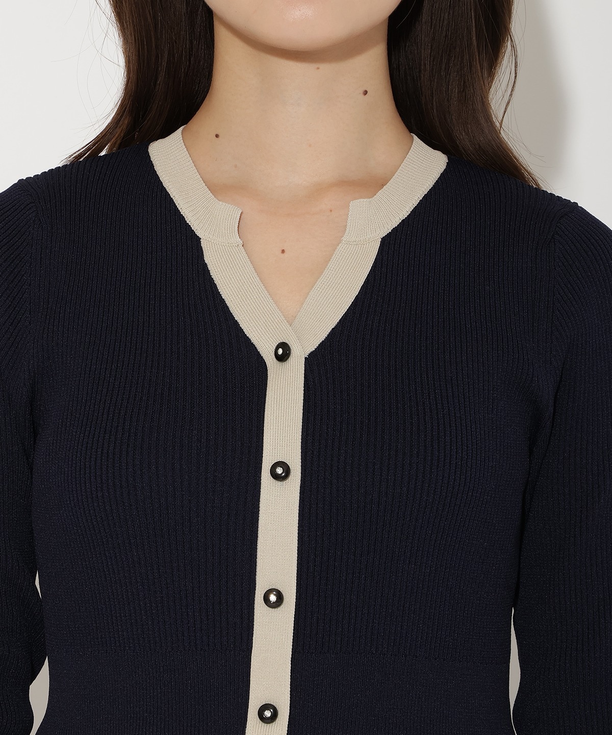 配色ニットドッキングワンピース