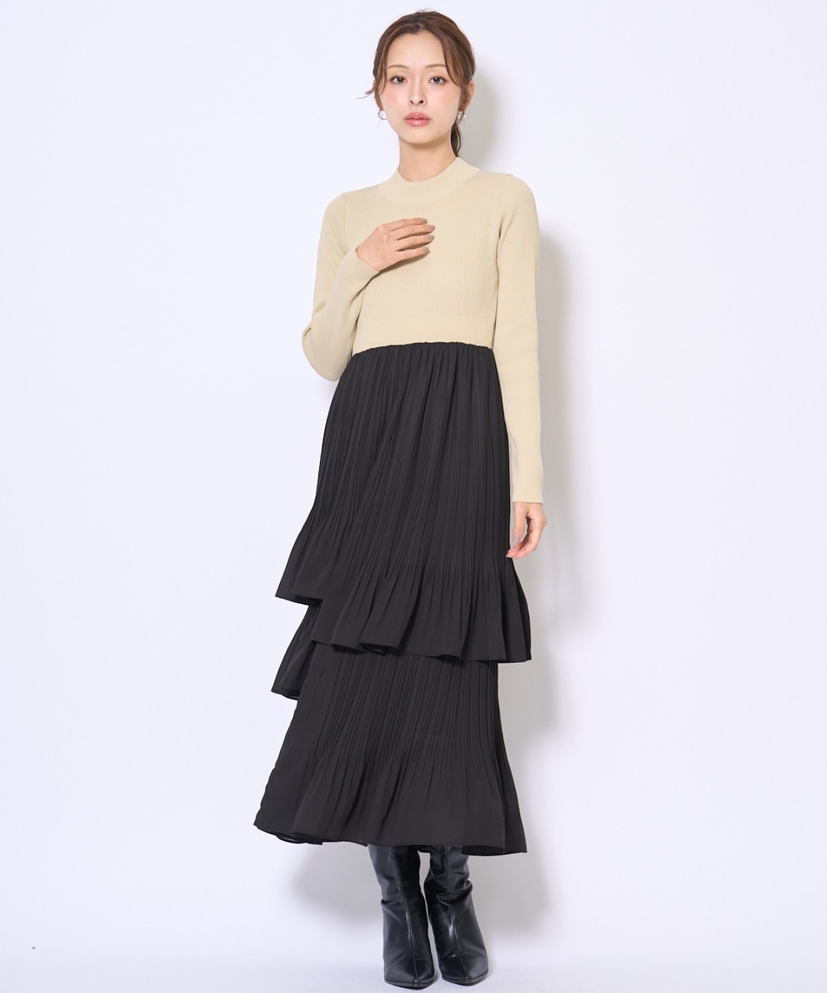 消しプリーツドッキングワンピース