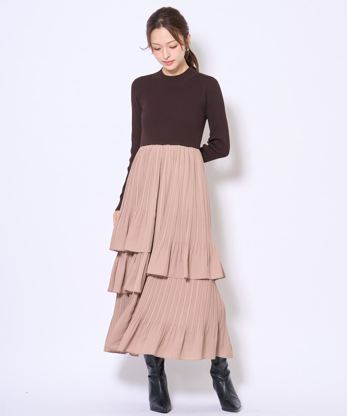 消しプリーツドッキングワンピース