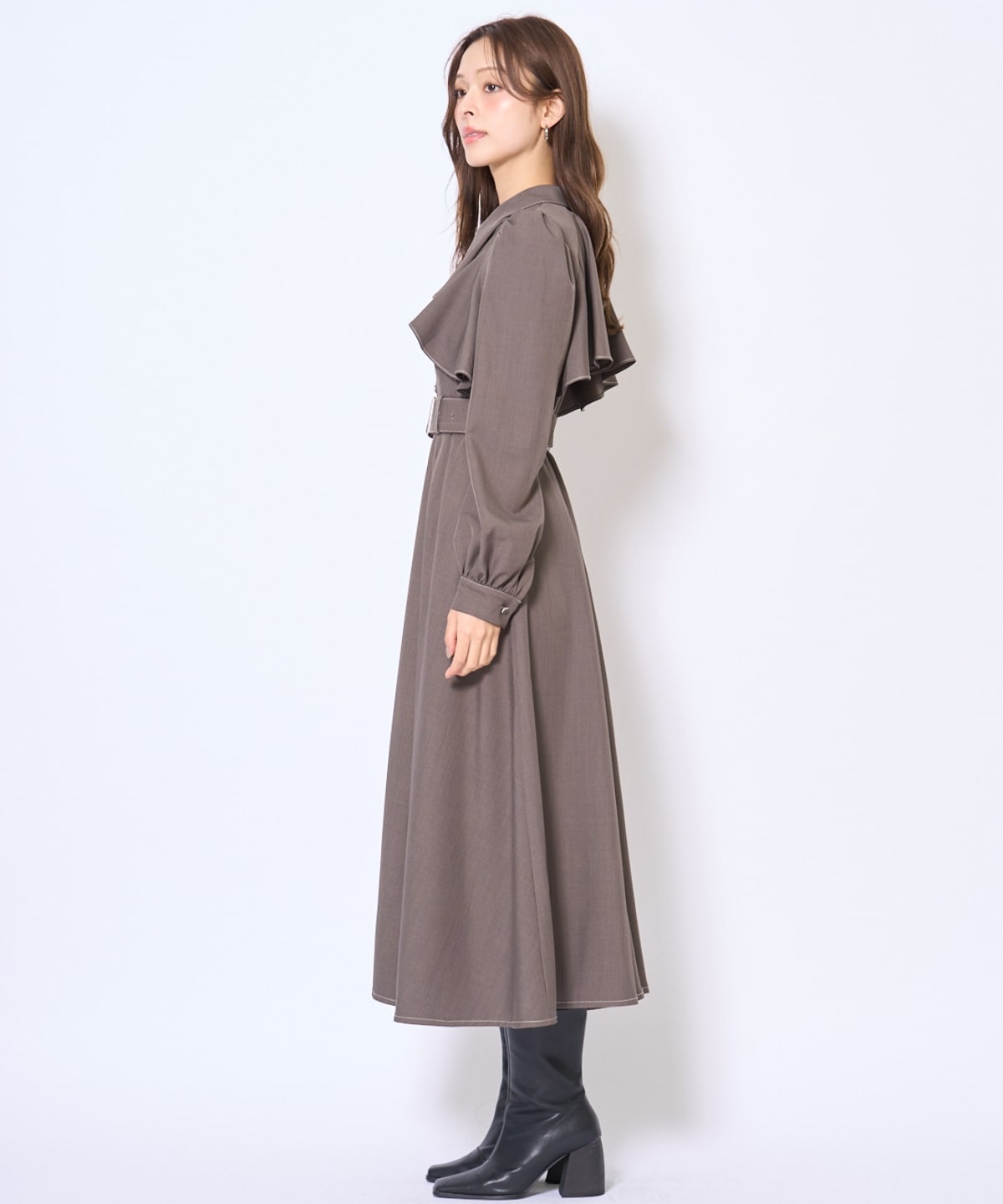 フリルケープシャツワンピース