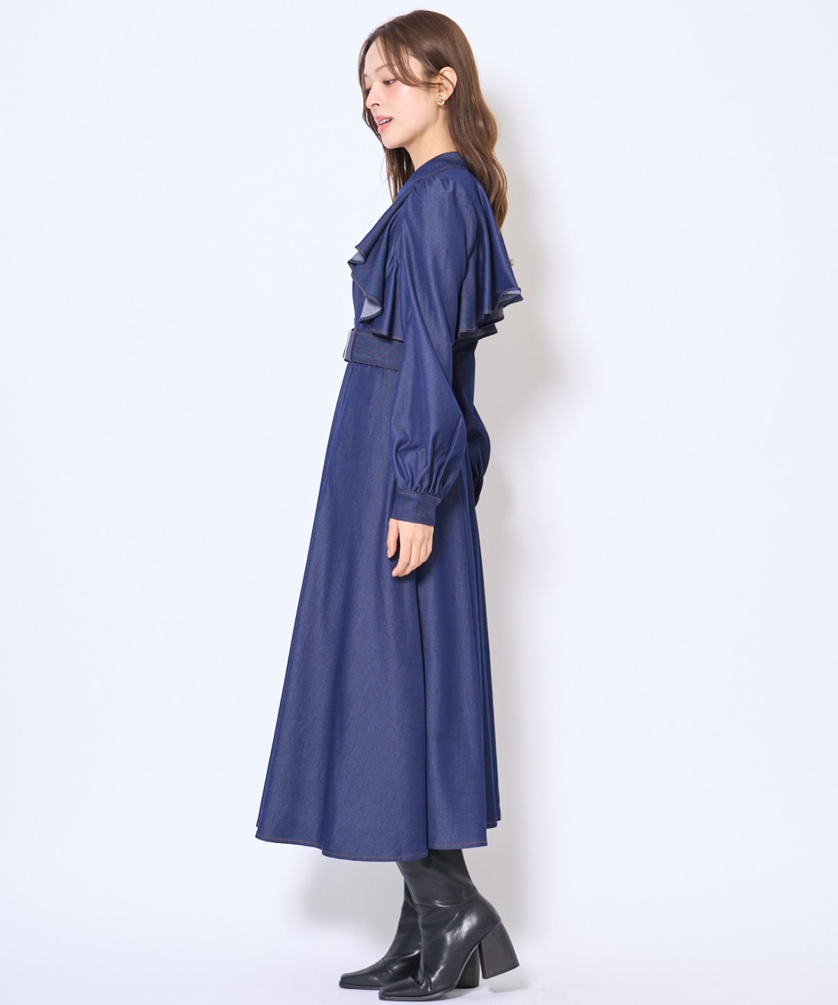 フリルケープシャツワンピース