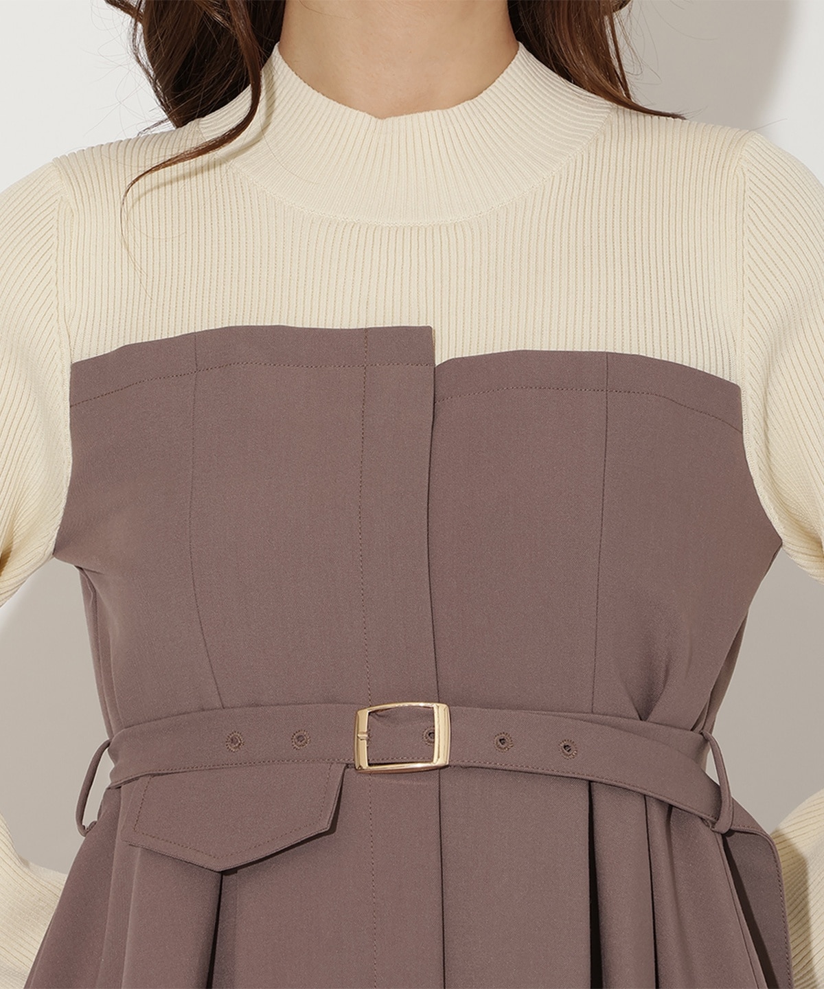 ニット切替アシンメトリーワンピース