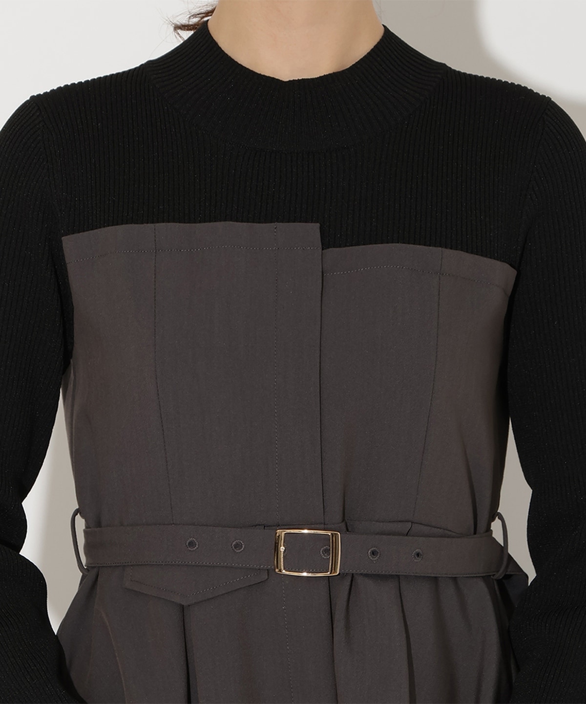 ニット切替アシンメトリーワンピース