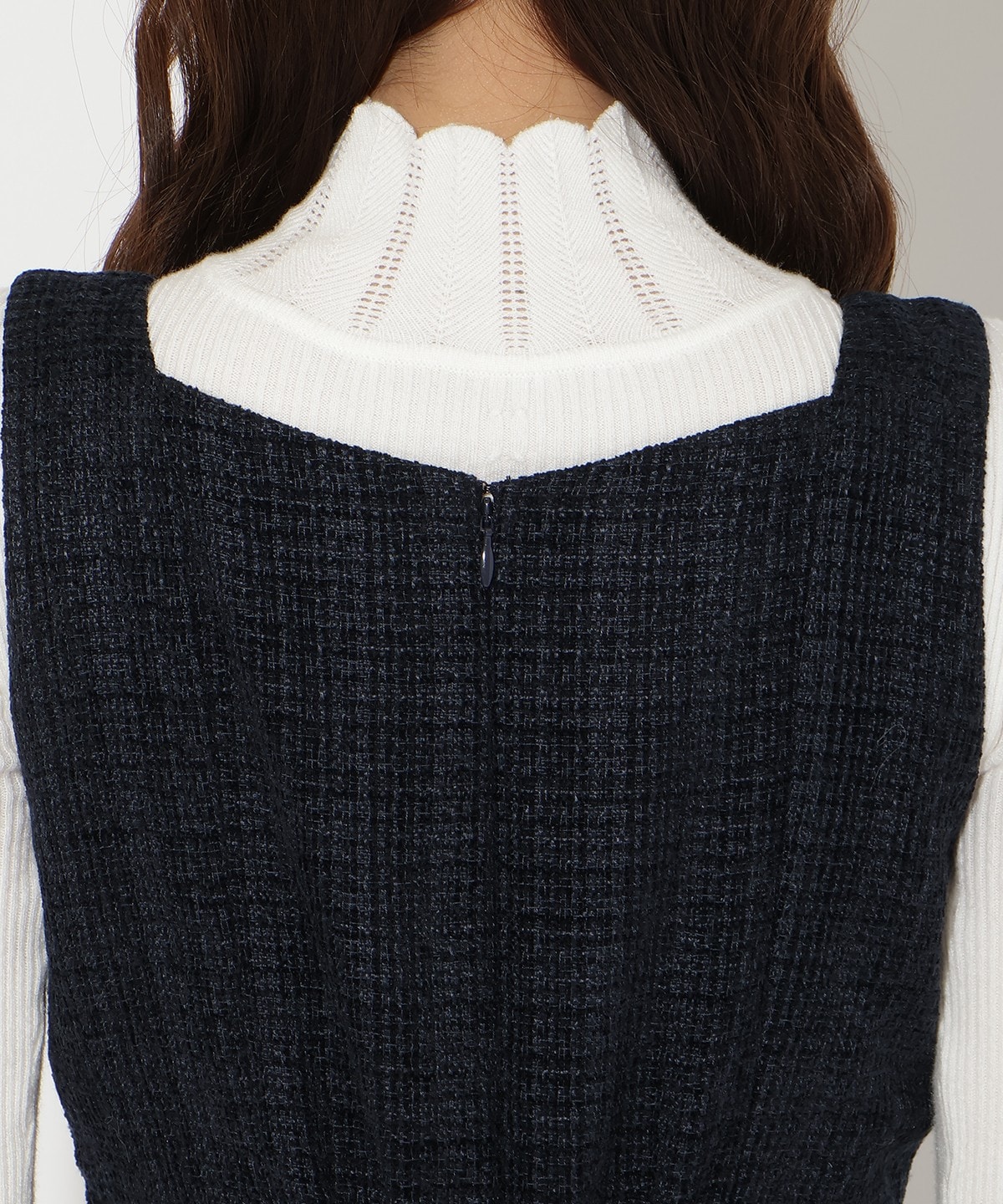 ツイード×チュールドッキングワンピース