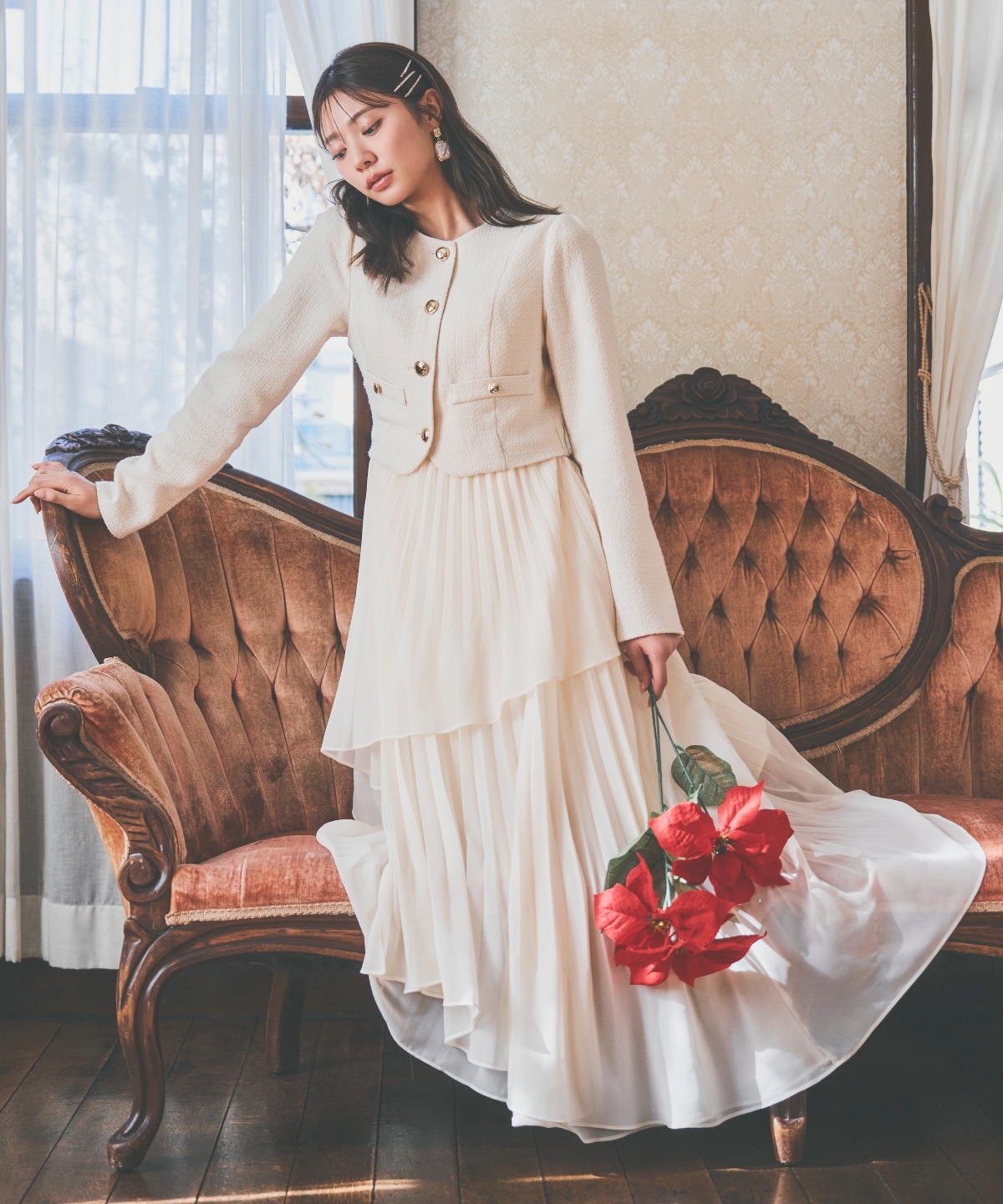 ツイードジャケットドッキングワンピース