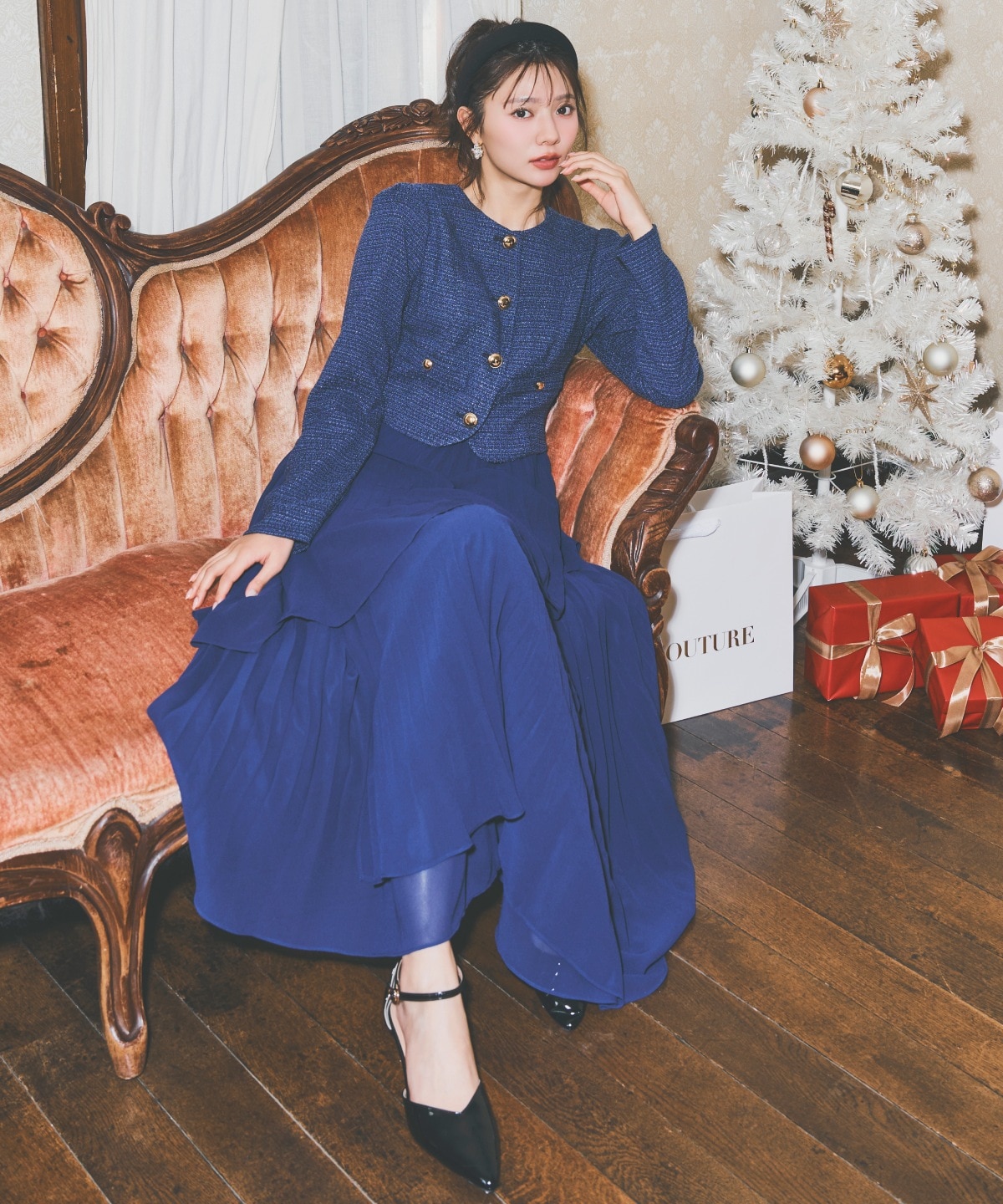 ツイードジャケットドッキングワンピース